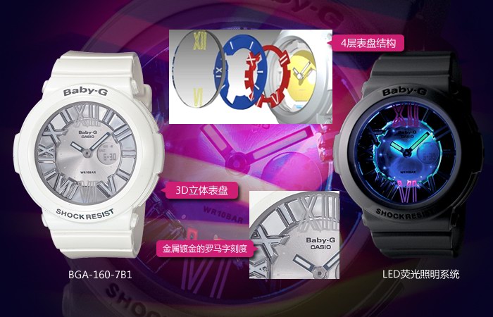 BGA-160霓虹炫彩系列手表,Baby-G新款時裝腕表